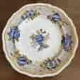 Spode pottery 'New Fayence' plate, Union Pattern -blue roses on brown, c. 1845