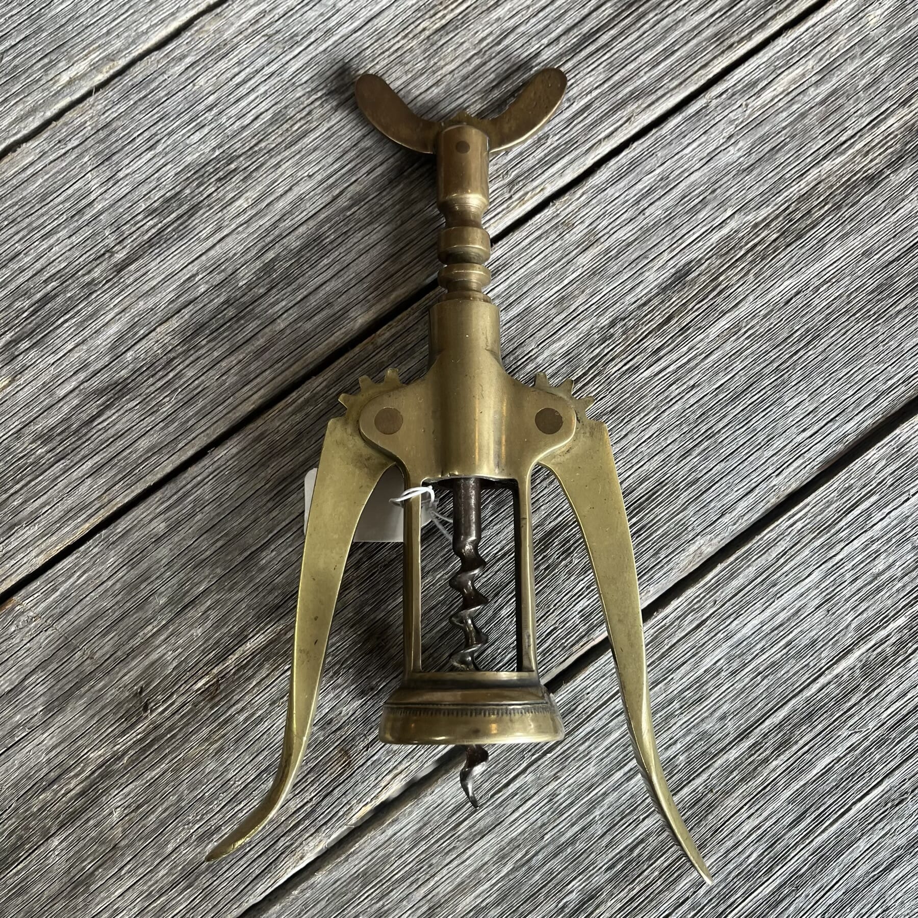 Italian brass corkscrew, double-lever Chianti-style, earlier 20th c.