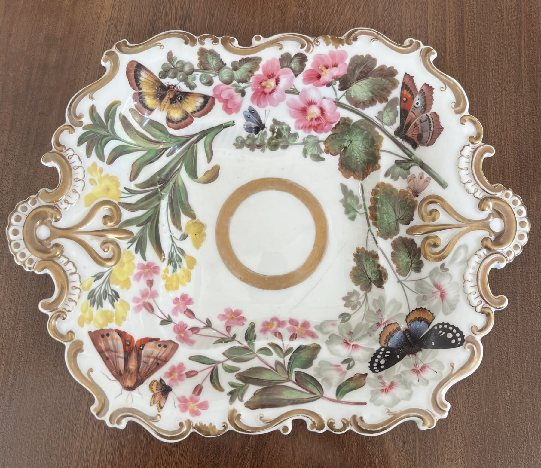 Machin dish with butterflies, exceptional painting & patt. 1411, c. 1835