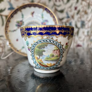 Dr Wall Worcester cup & saucer, 'Stormont Service', landscapes