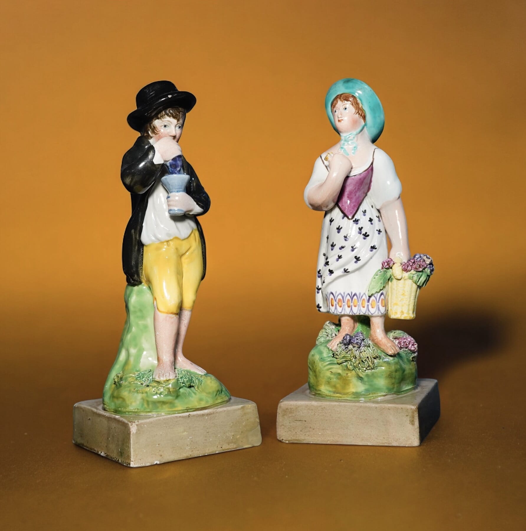 Pair of early Staffordshire Figures, Spring and Autumn, 'Gray Base Group' c. 1800