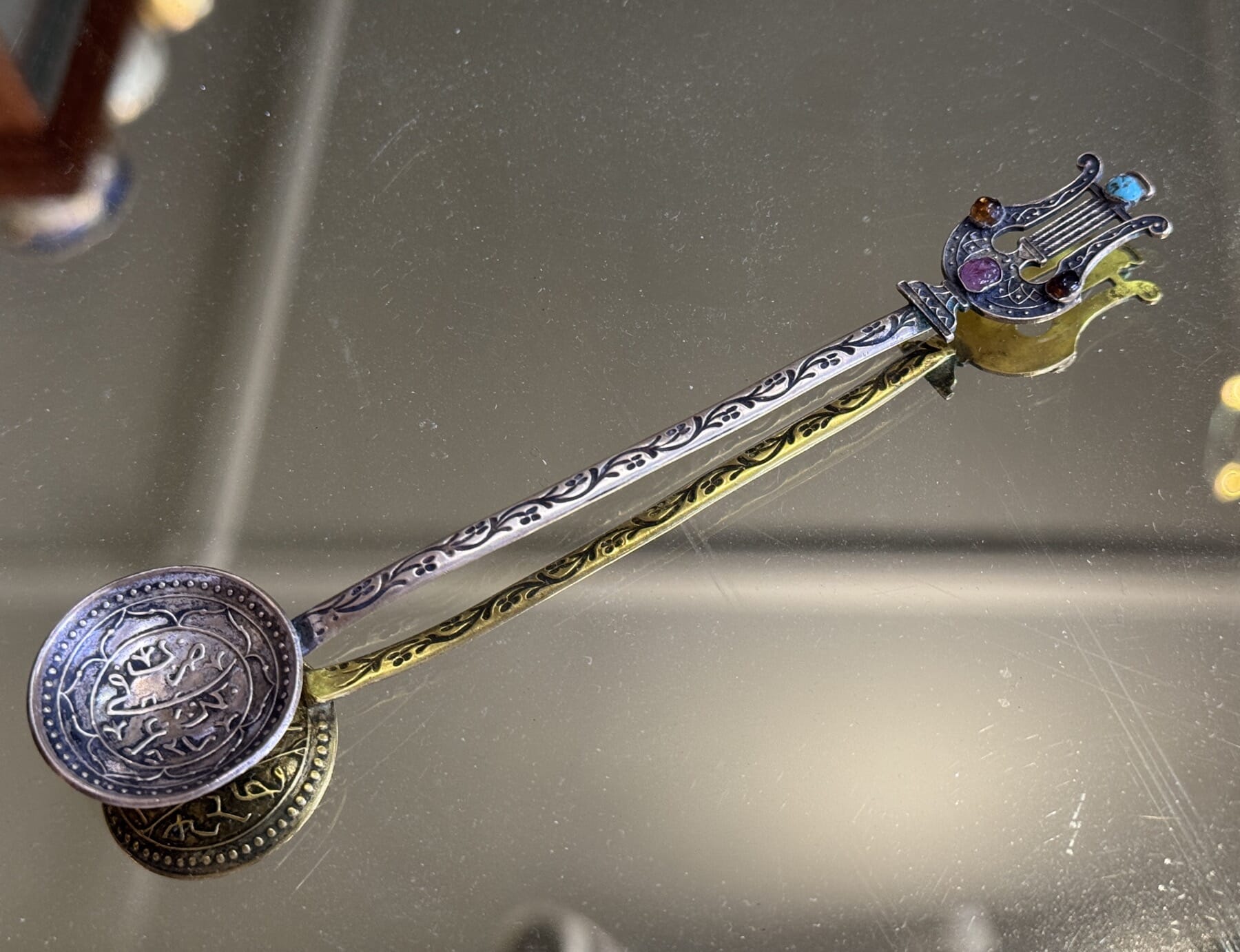 Algerian coin spoon - gem encrusted lyre - c. 1920