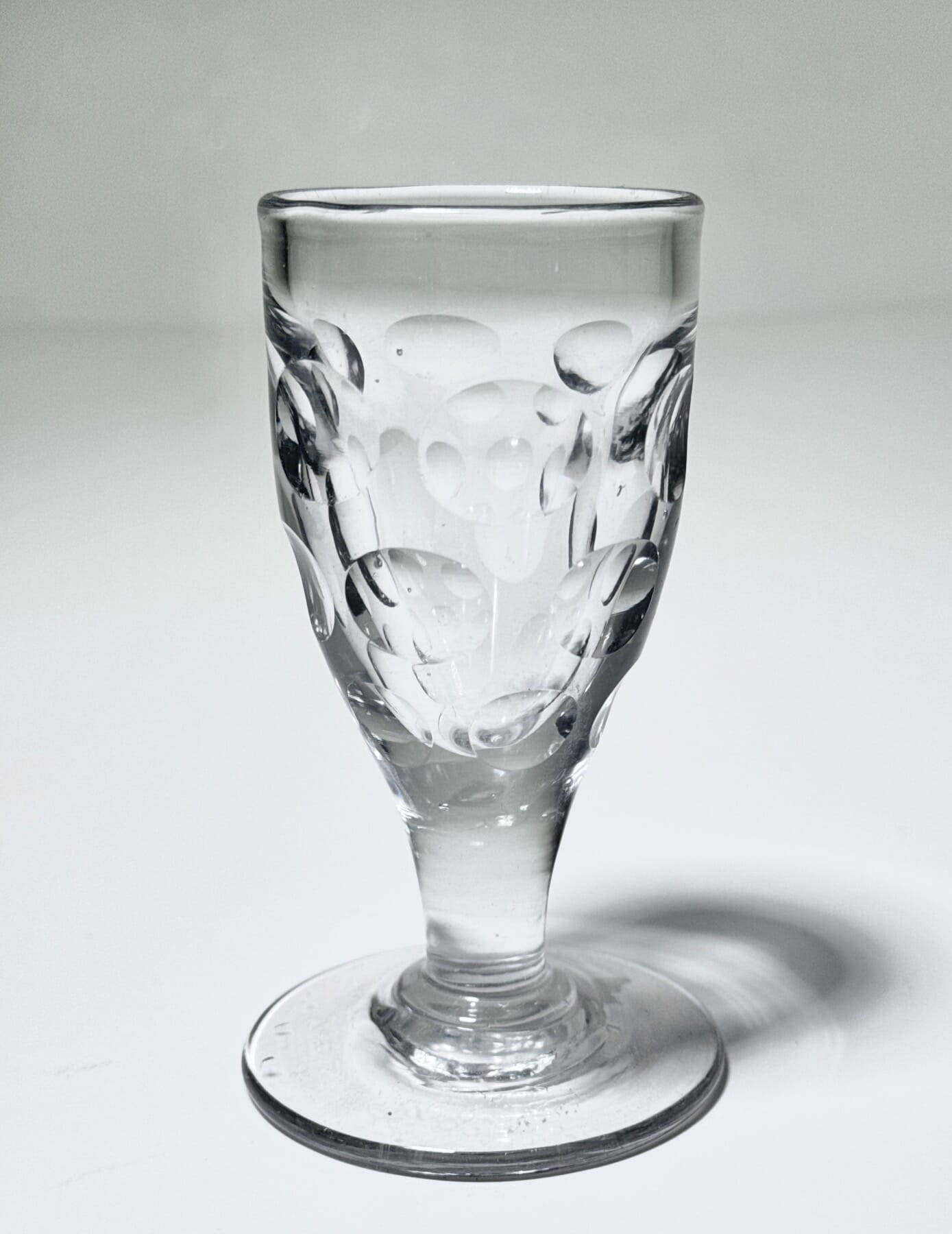 Victorian port glass, wheel cut circles, c. 1840
