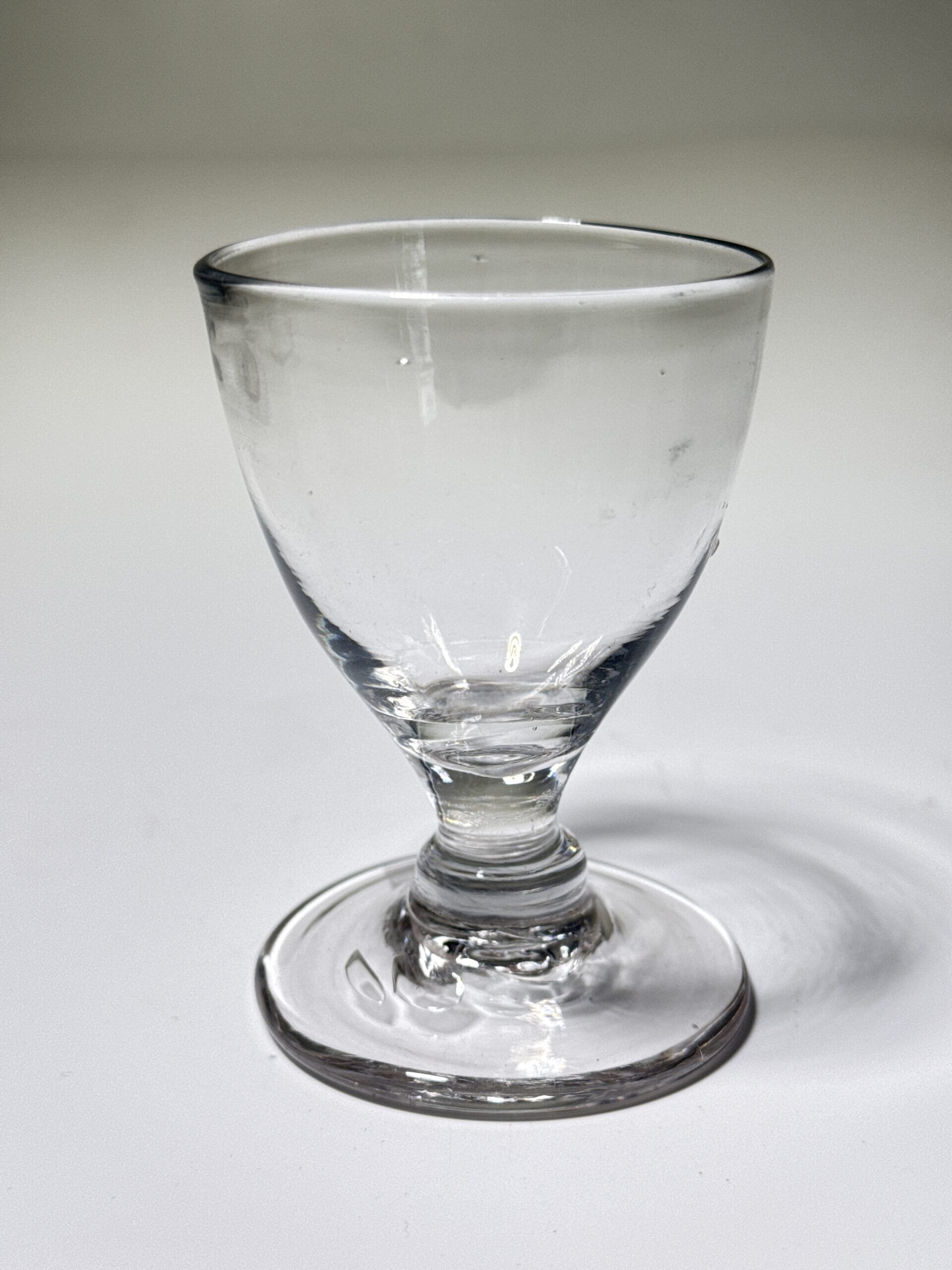 Georgian glass with short stem, rough pontil, c. 1800