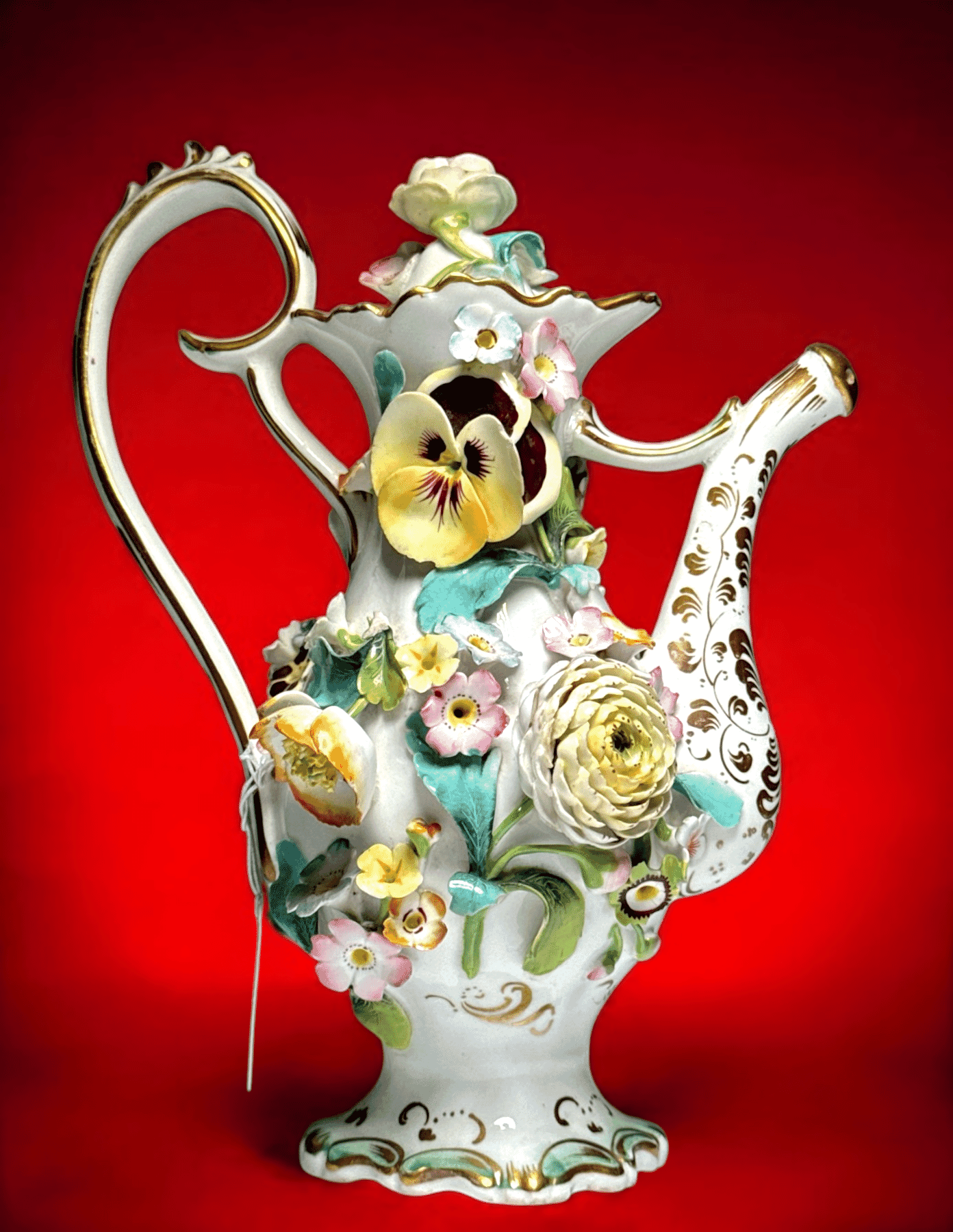Stylish early Victorian mini watering can - pounce pot - flower encrusted, c. 1835